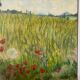 Oil painting on paper by marcel juillard, poppy fields, wooden frame