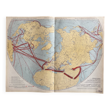 Old Map of Mines and Energy Sources — Northern Hemisphere | Oil,