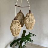 Vintage Scandinavian boomerang pendant light in teak and rope