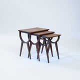 Midcentury nesting gigogne tables with parquetery in oak, 1950s france