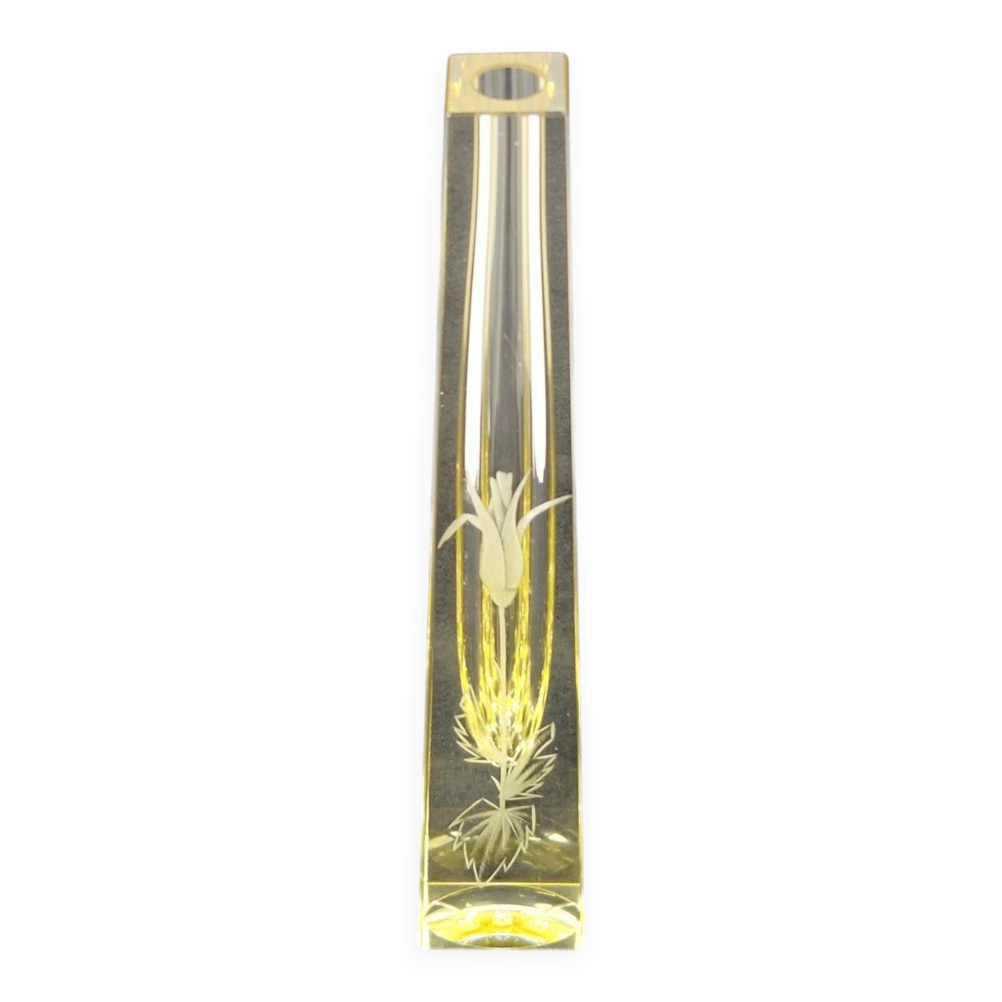 Citrine Drop Cut Engraved Glass Vase by Antonin Drobnik for ZBS, 1960s