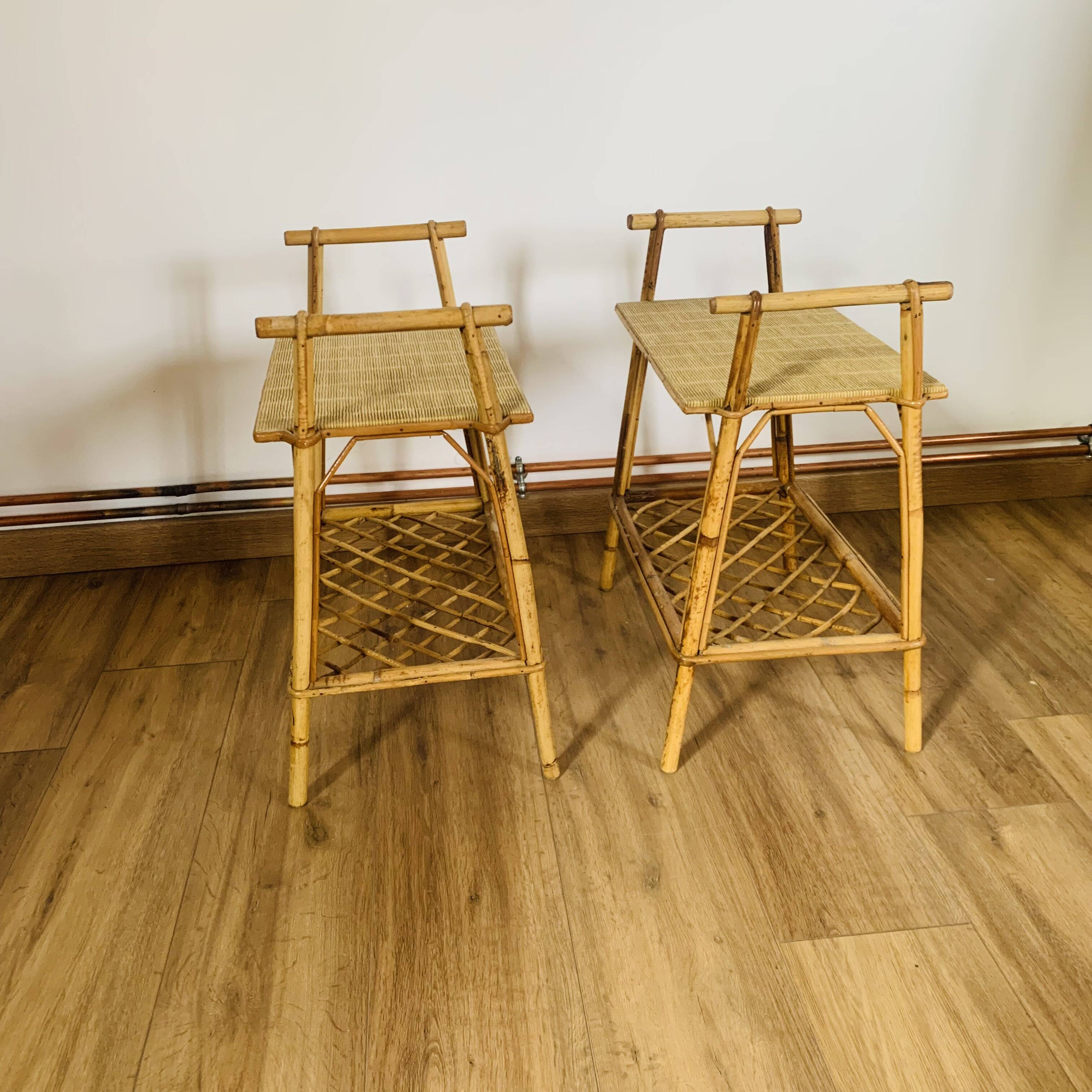 Pair of rattan bedside tables