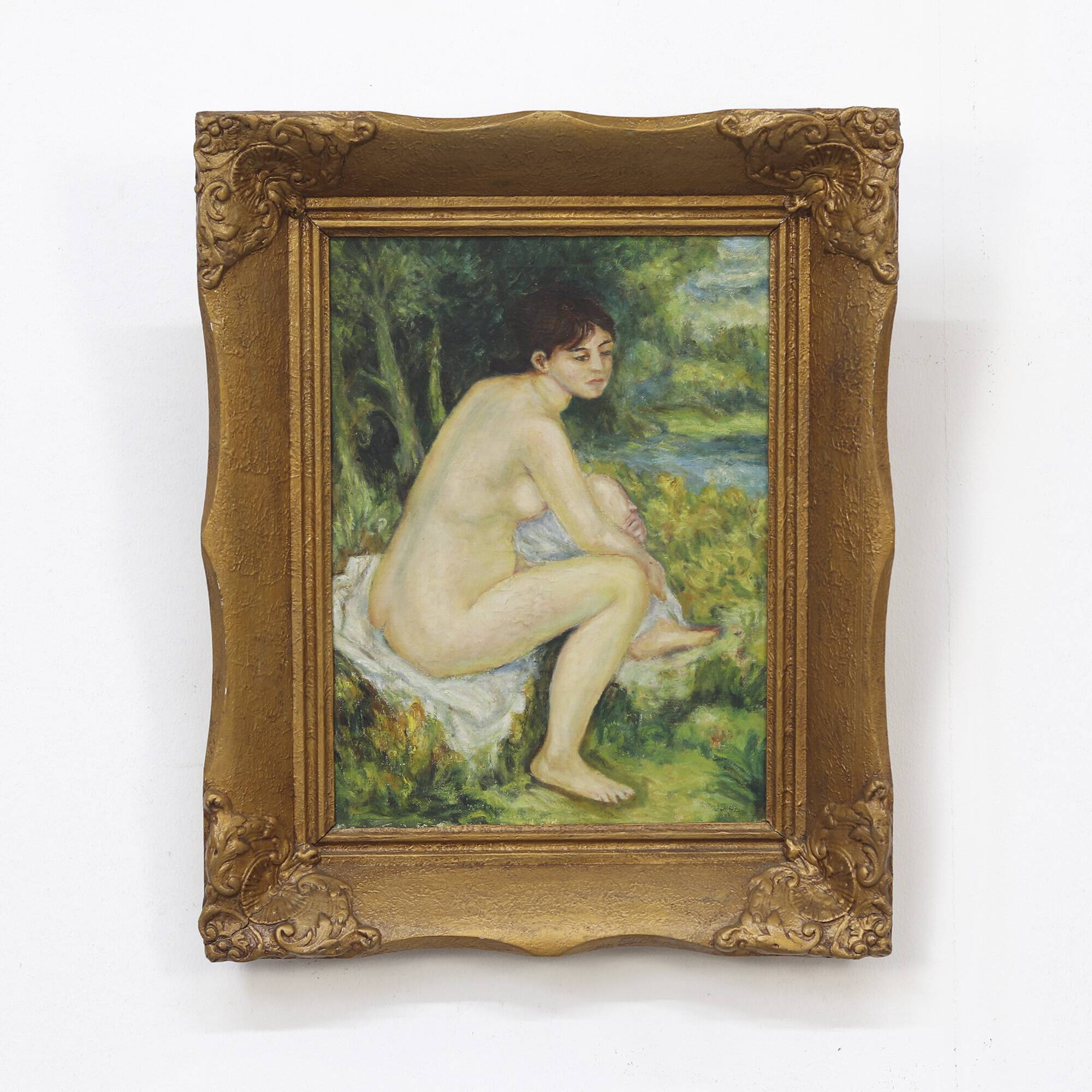 French Naive Folk Art Painting with Nude Figure – ca. 1920