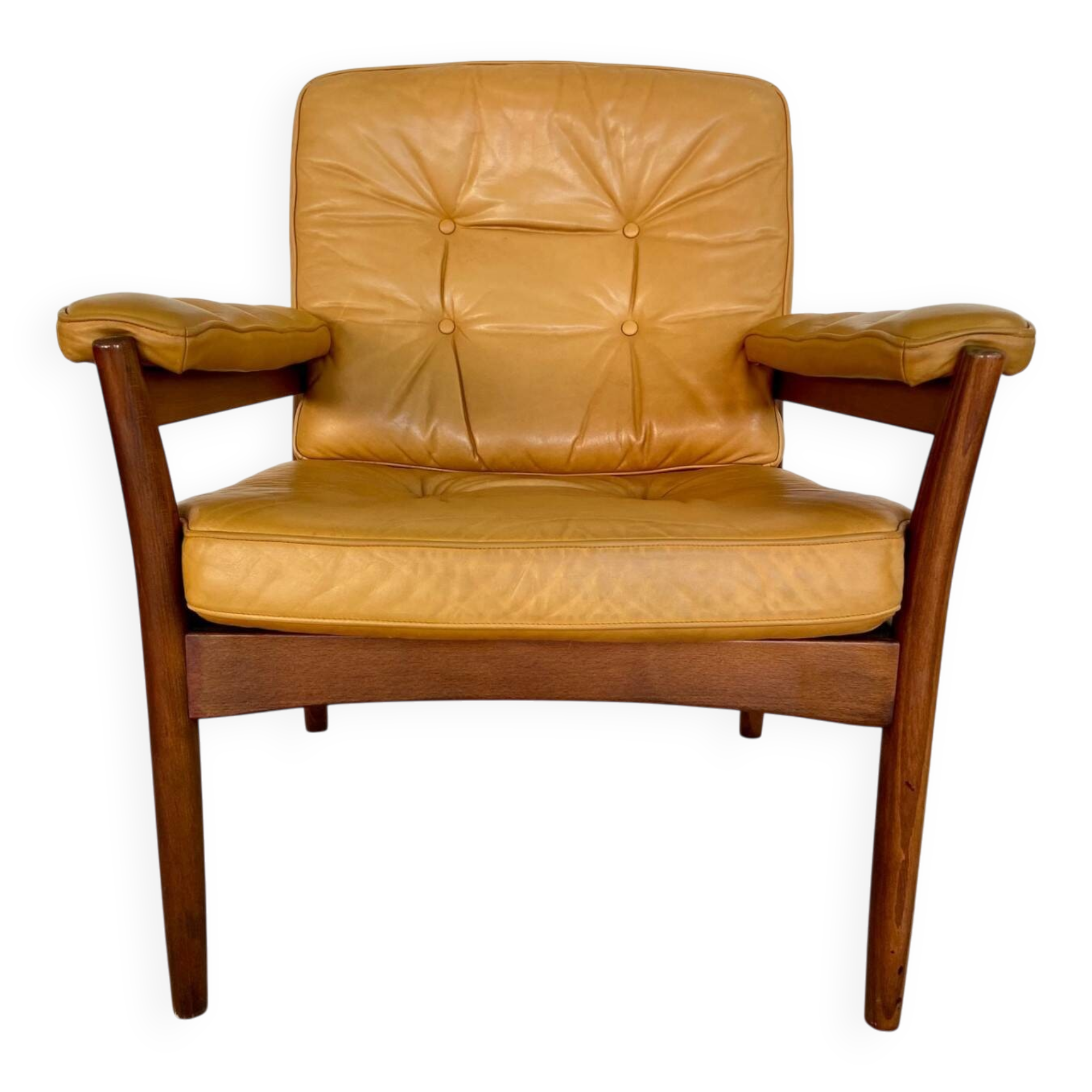 Fauteuil en cuir beige vintage des années 1970 par Göte Möbler.
