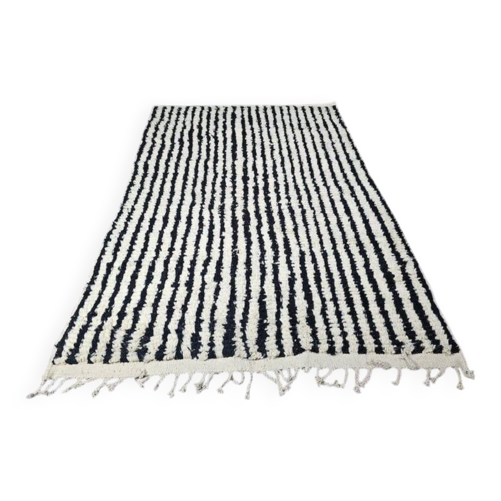Handwoven traditional black and white Berber rug, size 250/150 cm.