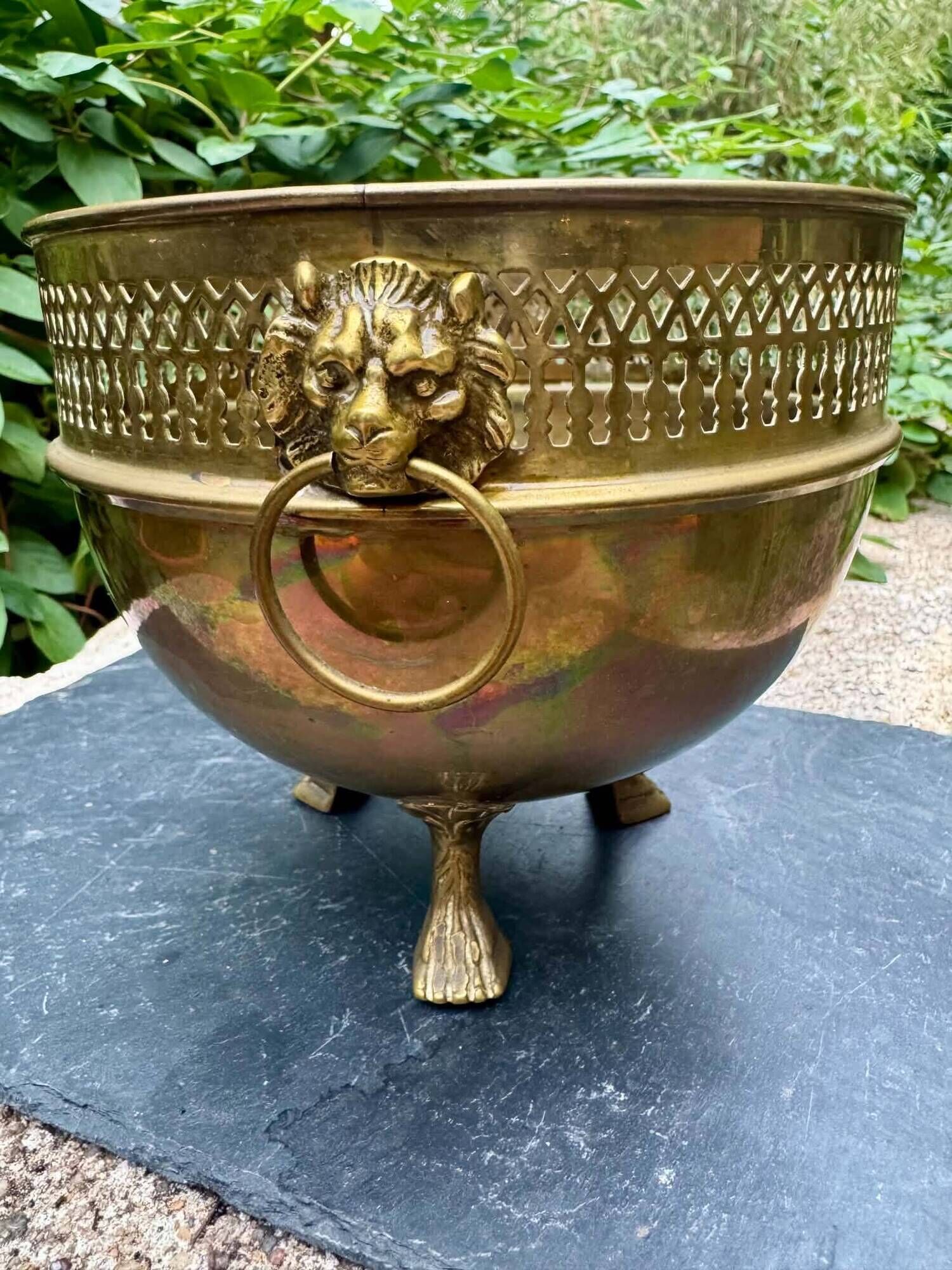 Brass lion jardinière Art Nouveau