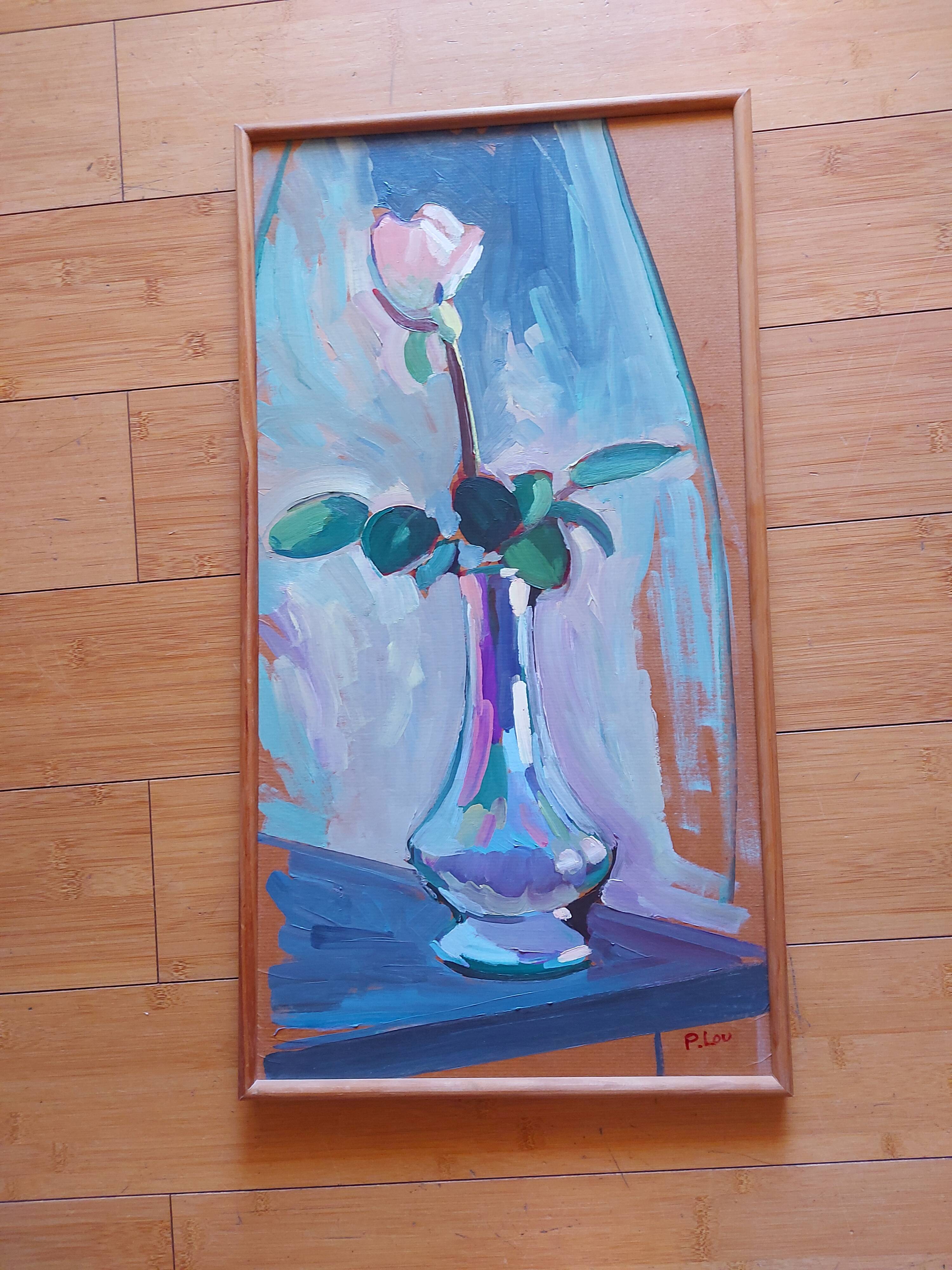 Painting, oil on wood, bouquet of flowers signed Pascal Louvet