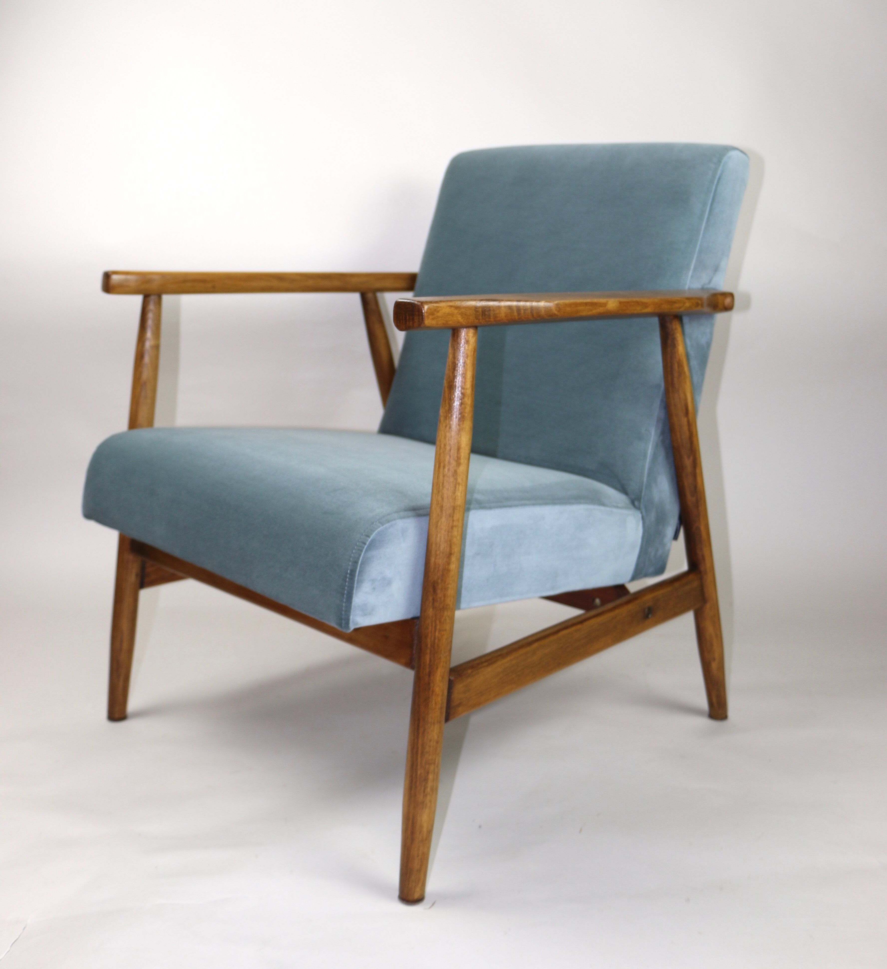 Vintage grey-blue velvet armchair, 1970