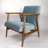 Vintage grey-blue velvet armchair, 1970