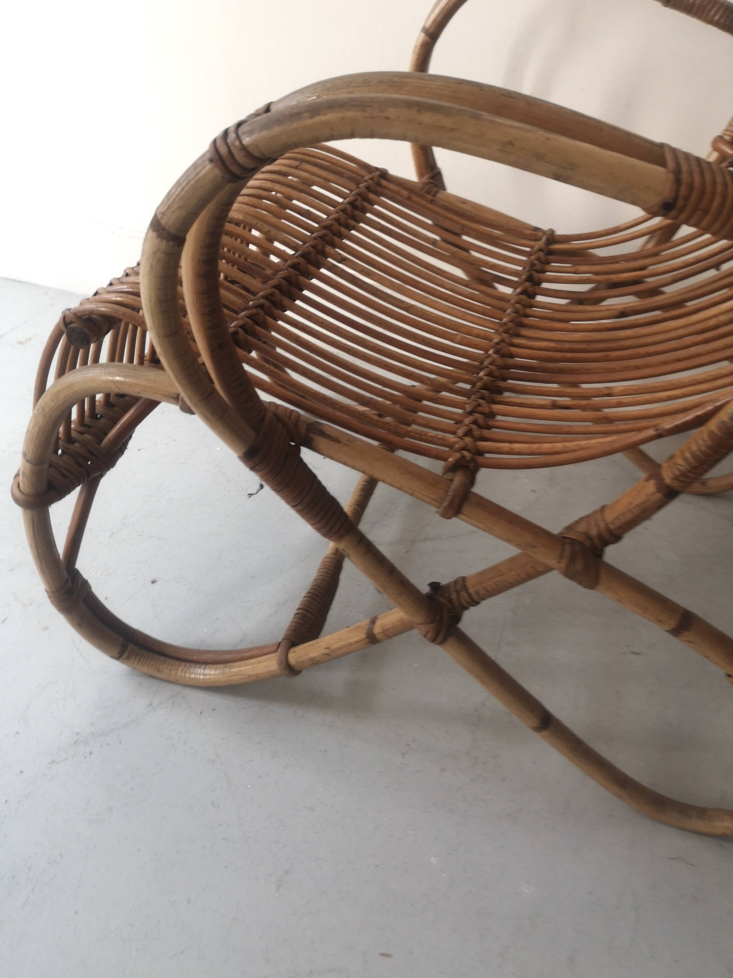 Vintage Dutch rattan armchair with armrest, 1960s