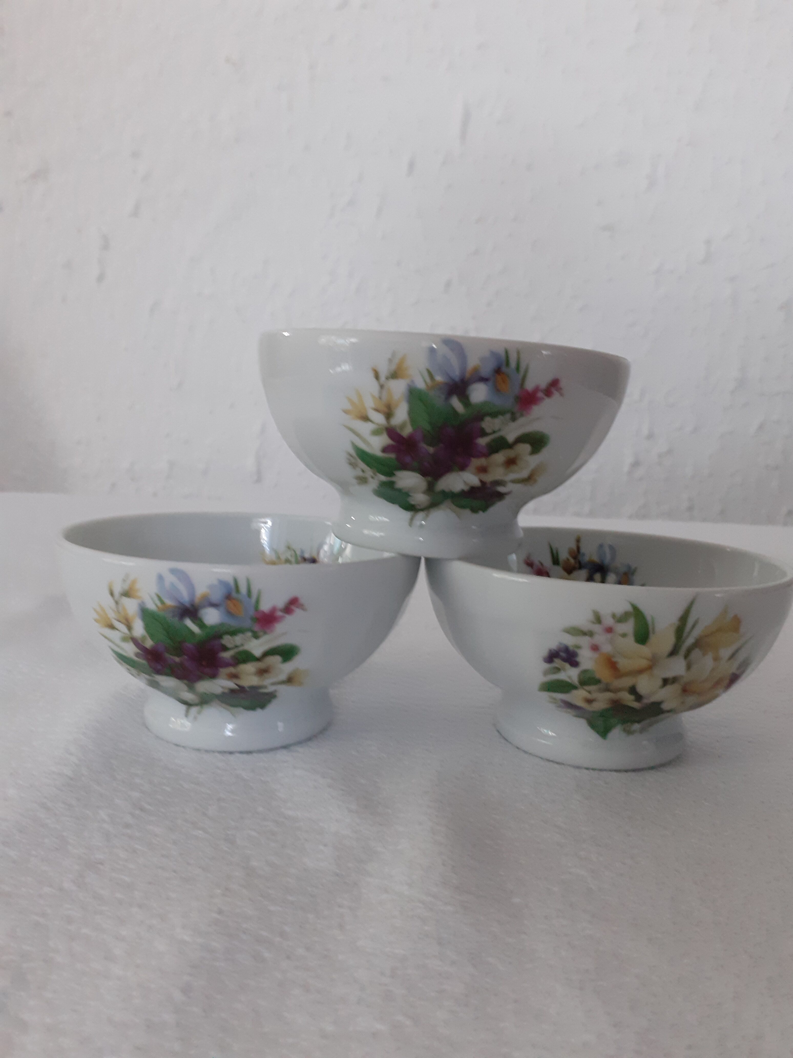 3 small BOWLS decoration multicolored flowers Limoges porcelain