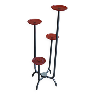 Support for plants, chrome Bauhaus with red plastic trays, 1940s, Czech Republic.