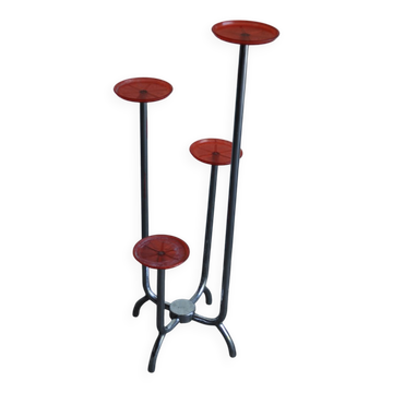 Support for plants, chrome Bauhaus with red plastic trays, 1940s, Czech Republic.