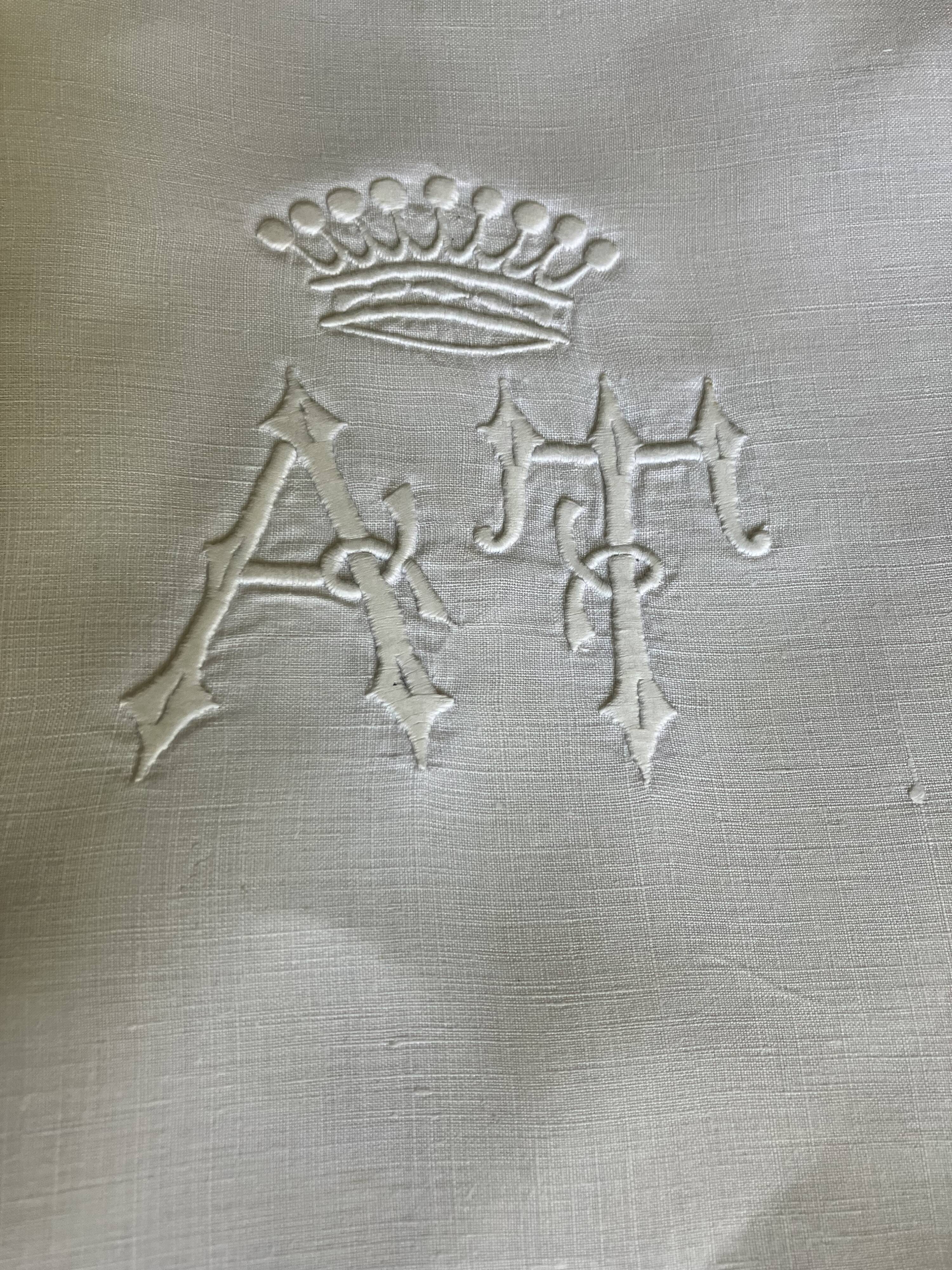 Old linen, pillowcase, AT monogram