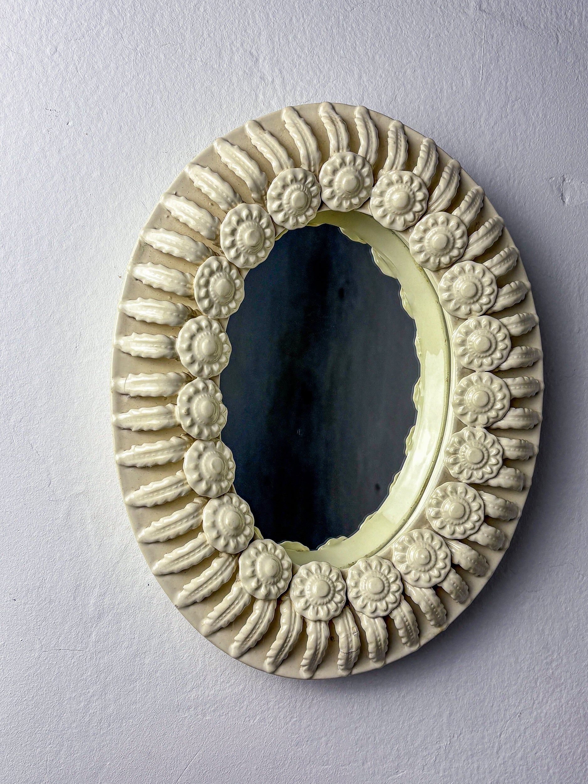 Spanish floral ceramic mirror from Manises, Spain, circa 1970s