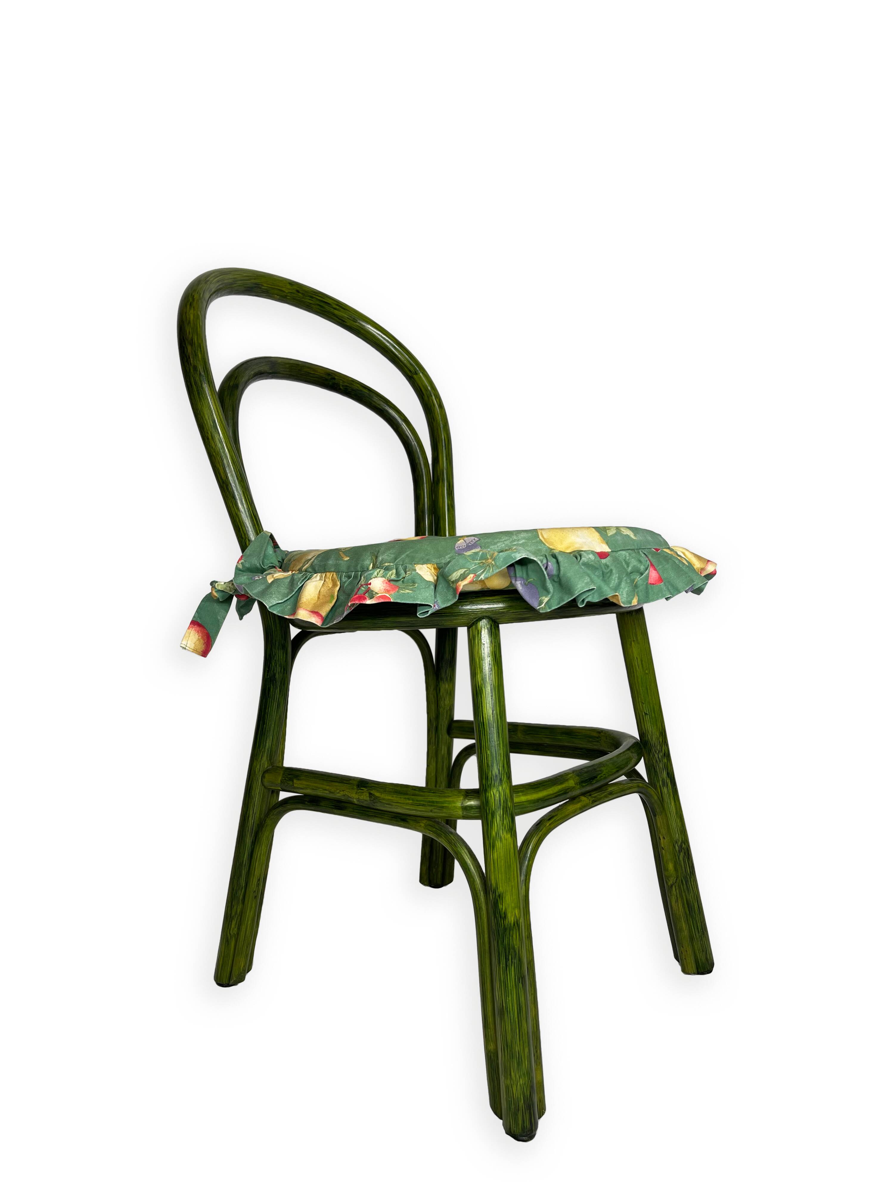 Green rattan wood chairs 1970s