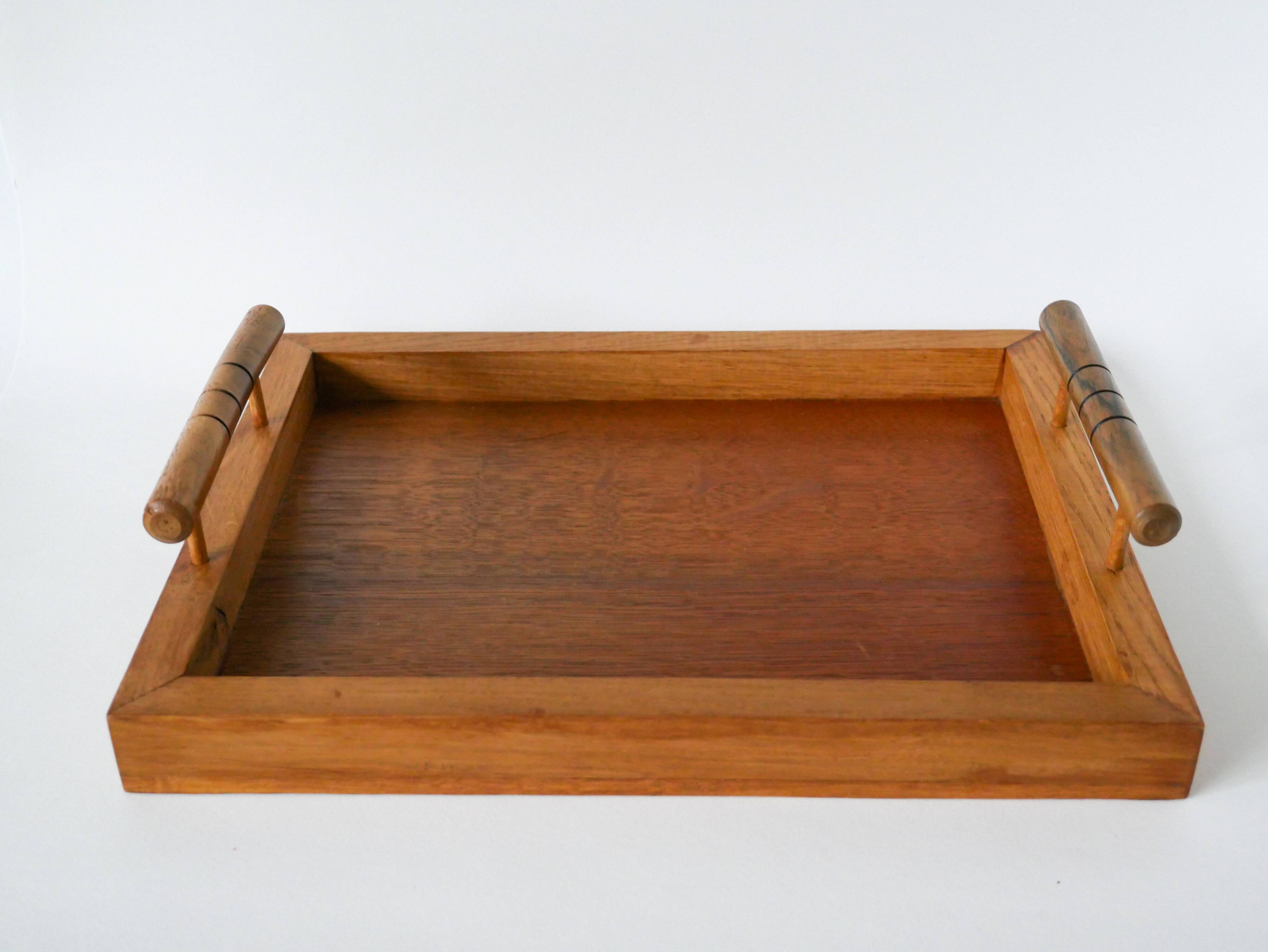 Wooden tray with bamboo effect handles, 1930