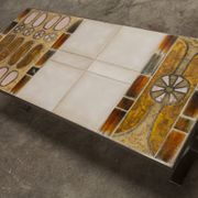 Ceramic coffee table and brushed steel Roche Bobois design Gregorieff 70s, 108x47cm