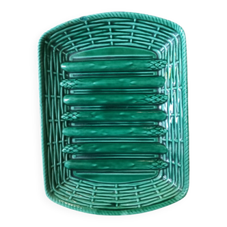 Green Barbotine dish with asparagus patterns
