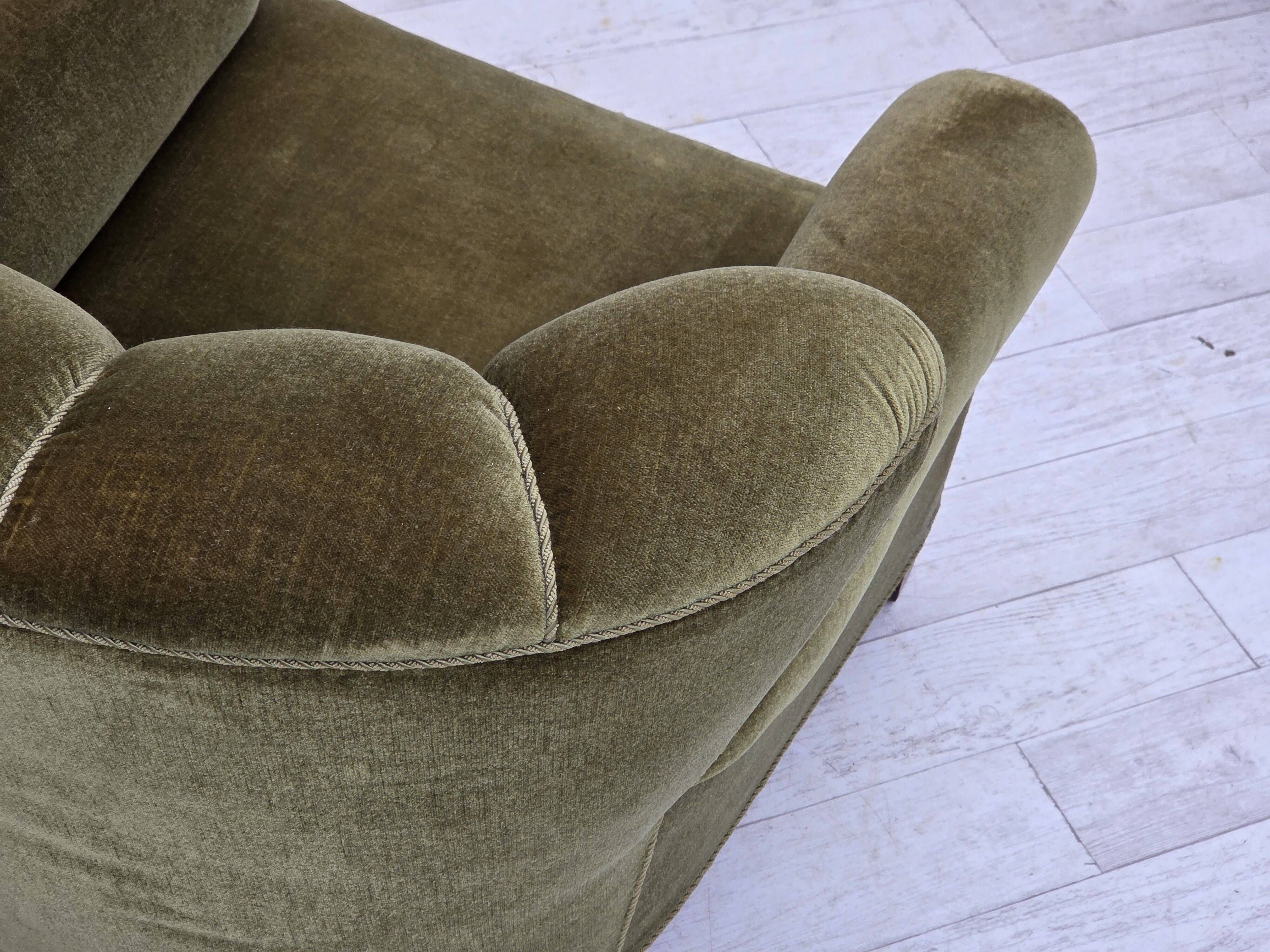 1960s, Danish relax armchair, green furniture velour, original condition.
