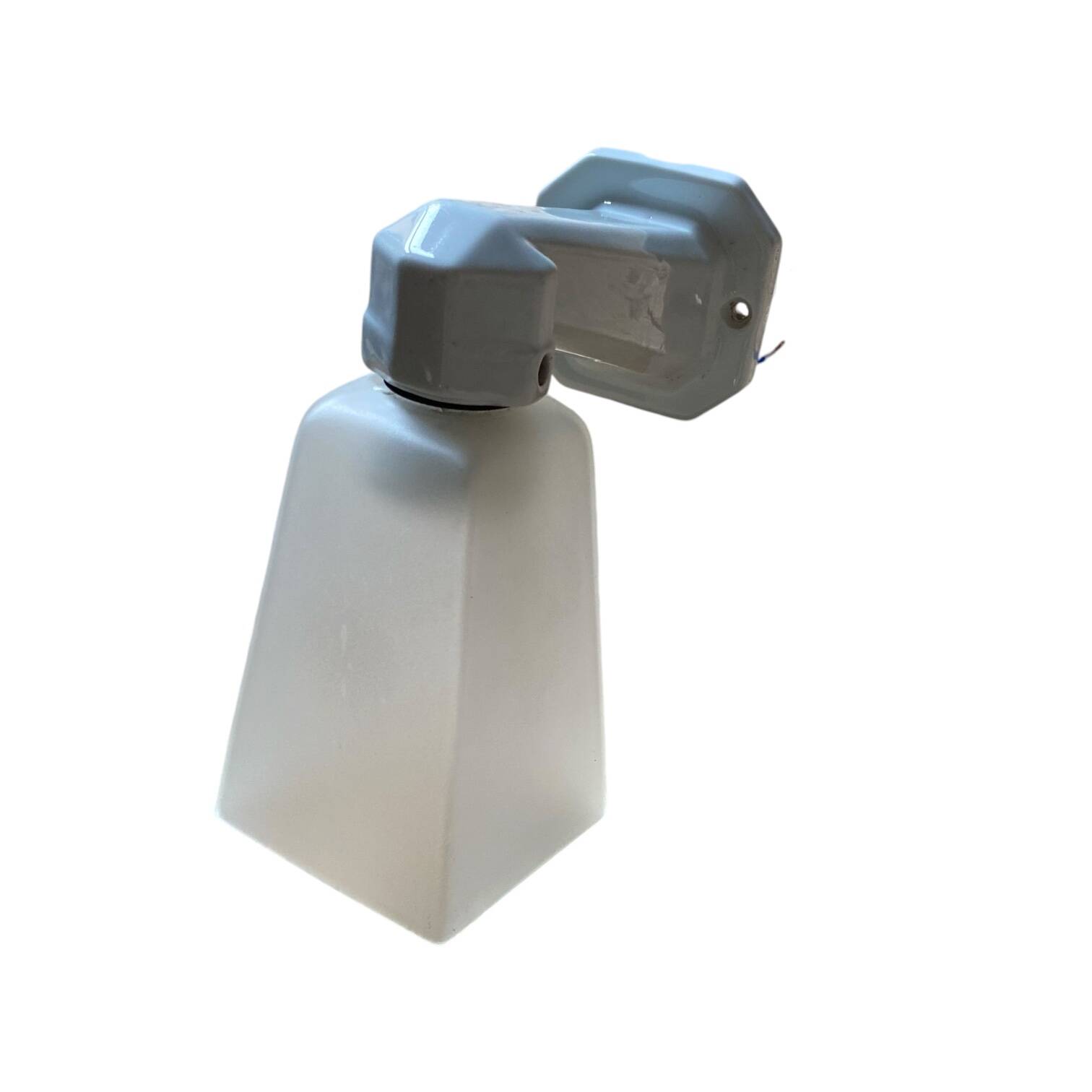 Swan neck wall light in ceramic with a translucent glass globe.