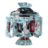 Boîte à bonbons en verre taillé brutaliste avec couvercle et inserts colorés, années 1970
