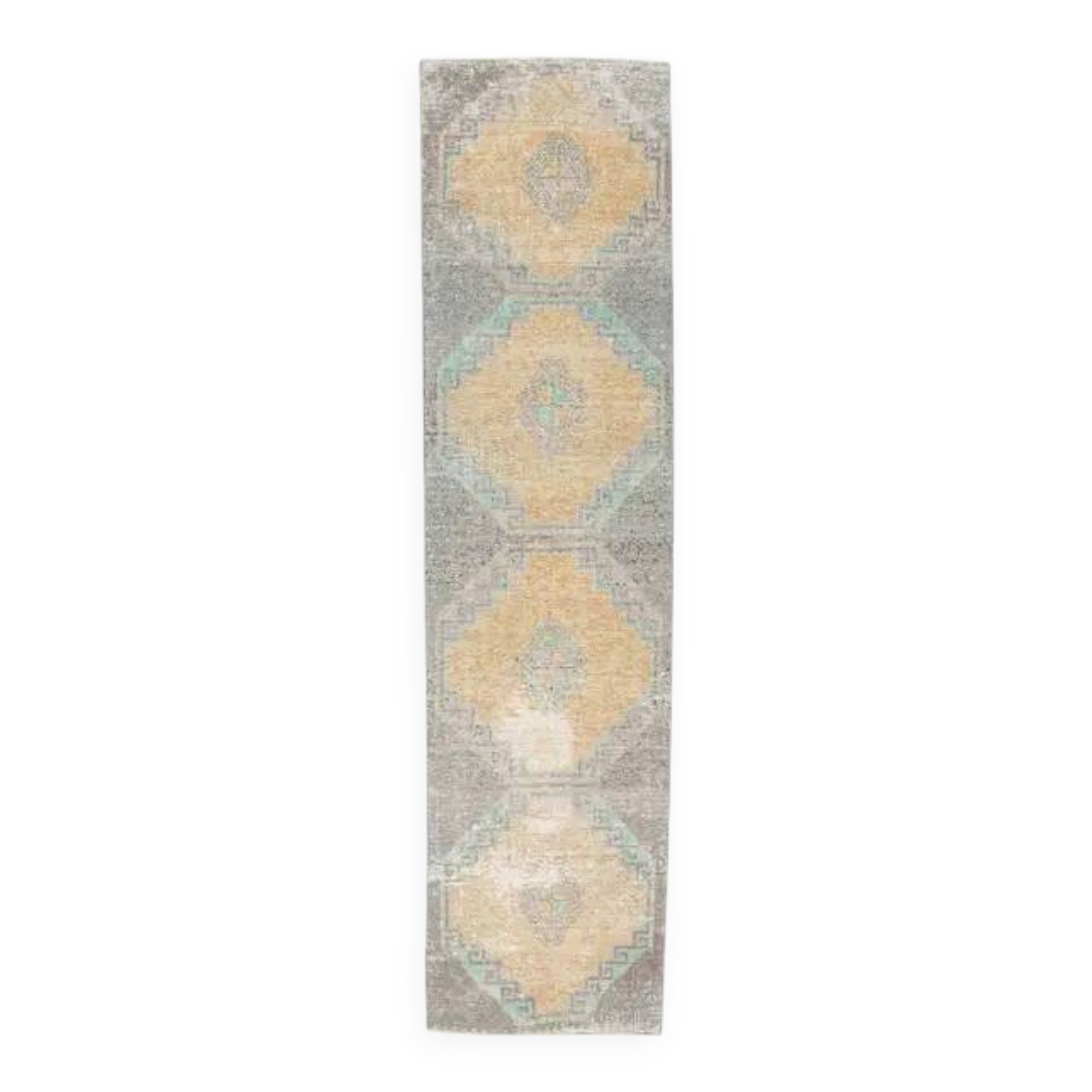 1960s Turkish Hand-Knotted Geometric Runner 80x330