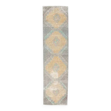 1960s Turkish Hand-Knotted Geometric Runner 80x330