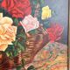 Old Oil Painting Canvas Still Life Rose Flowers Bouquet Signed
