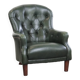 Fauteuil Chesterfield en cuir de vache vert de style anglais classique