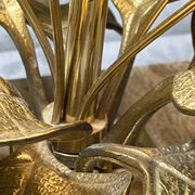 Bronze and travertine water lily lamp attributed to Maison Charles, circa 1970.