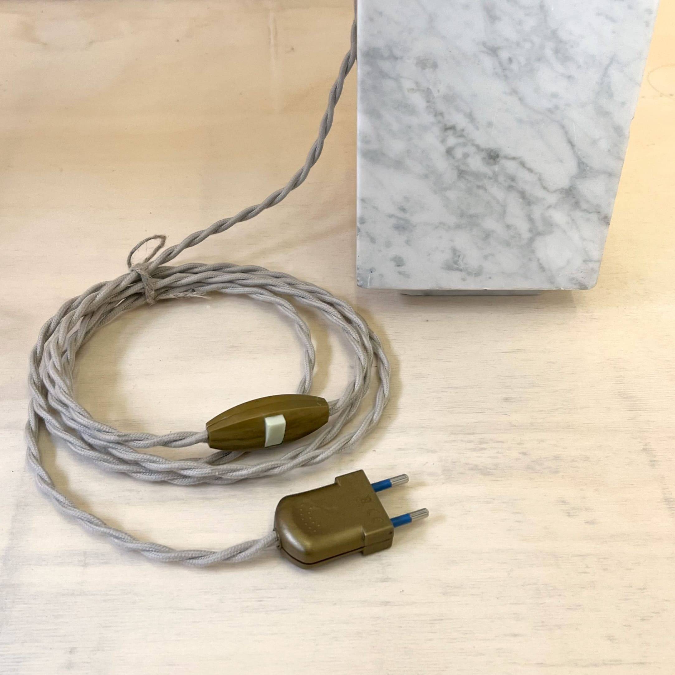 Pair of marble lamps from the 60s and their rope lampshades.