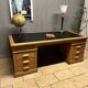 Large Desk "Banque De France" Oak and Leather Box Dish