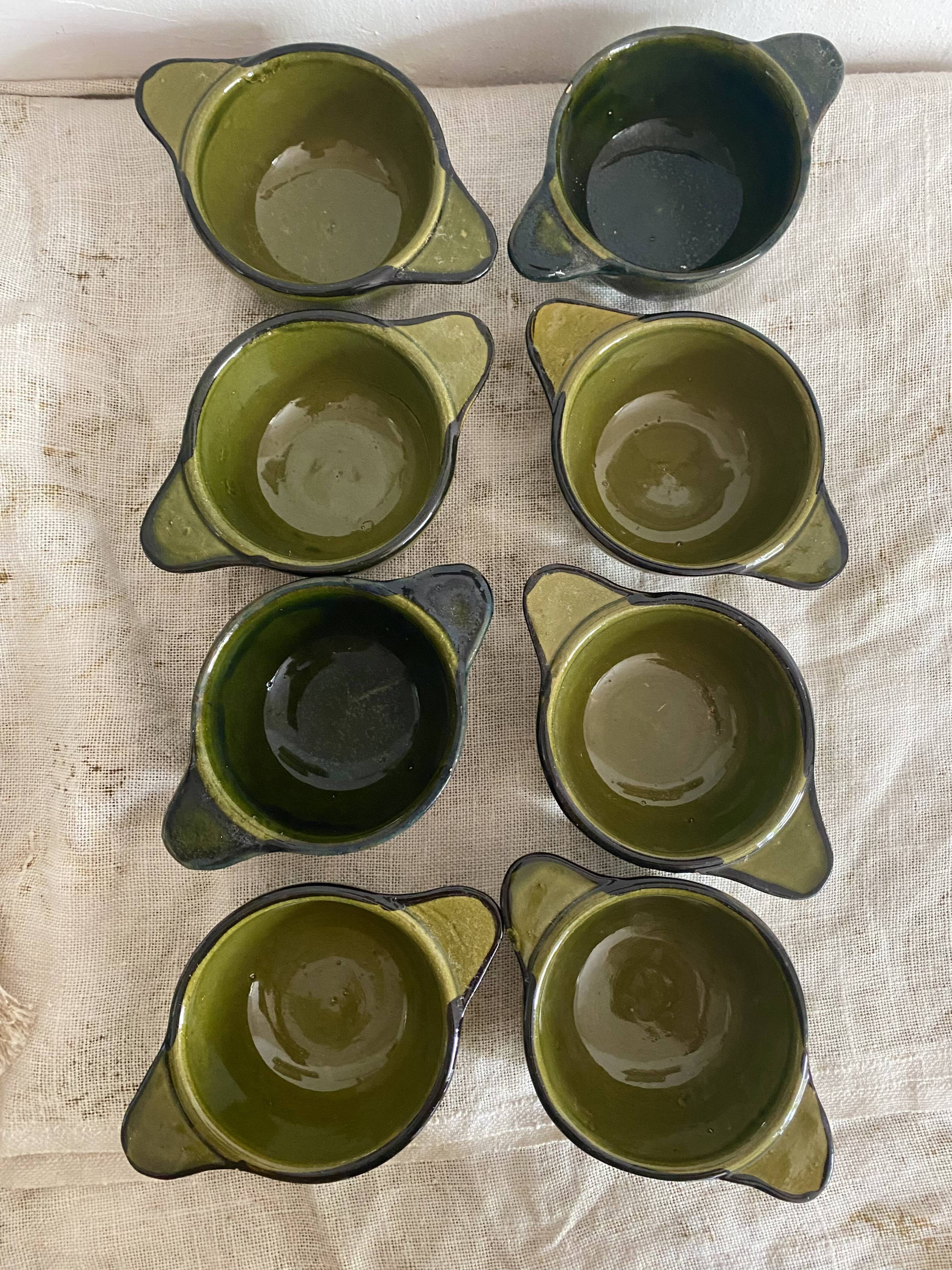 Kaki ceramic ear bowls from the 1970s