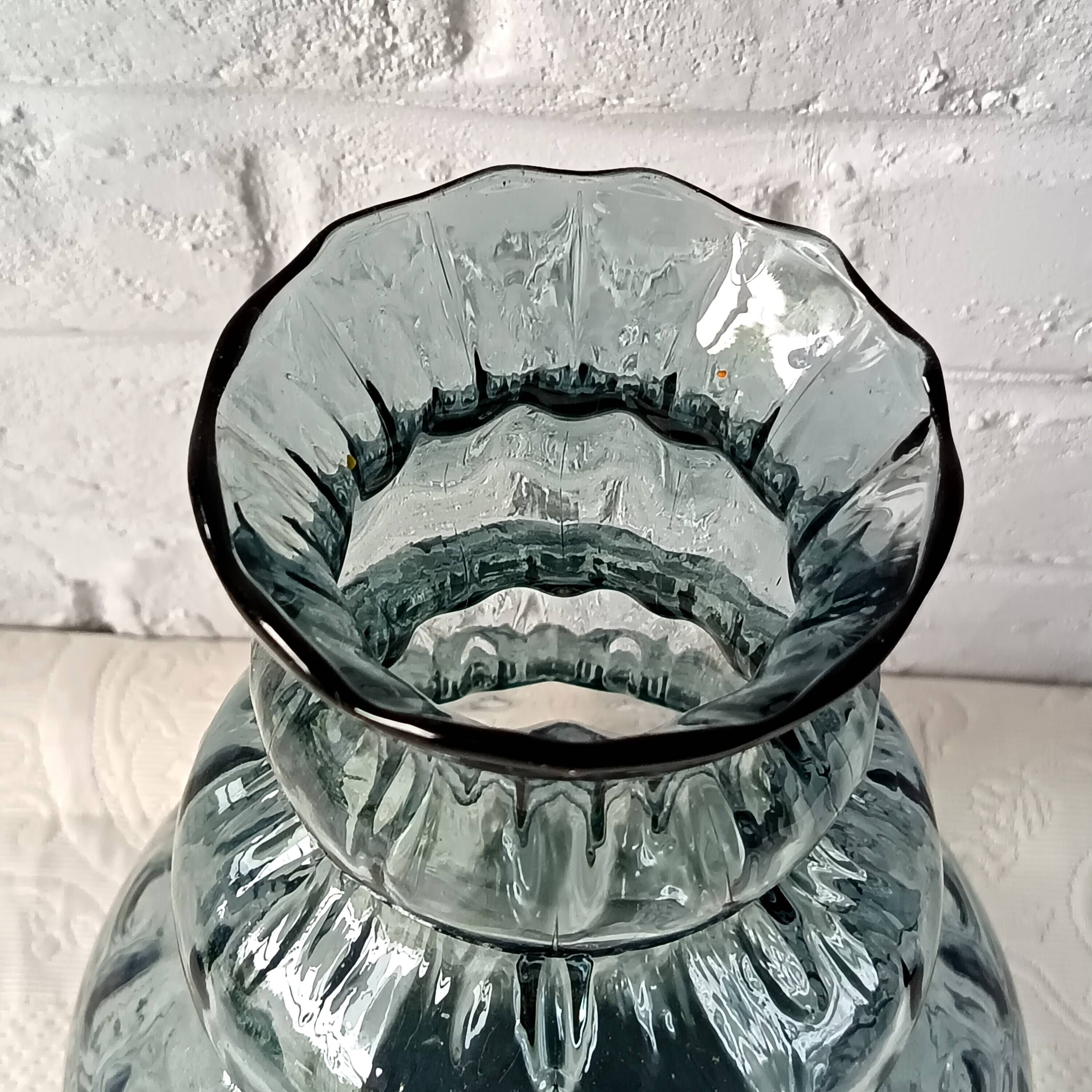 Large vintage smoked optical glass vase, Italy 1950