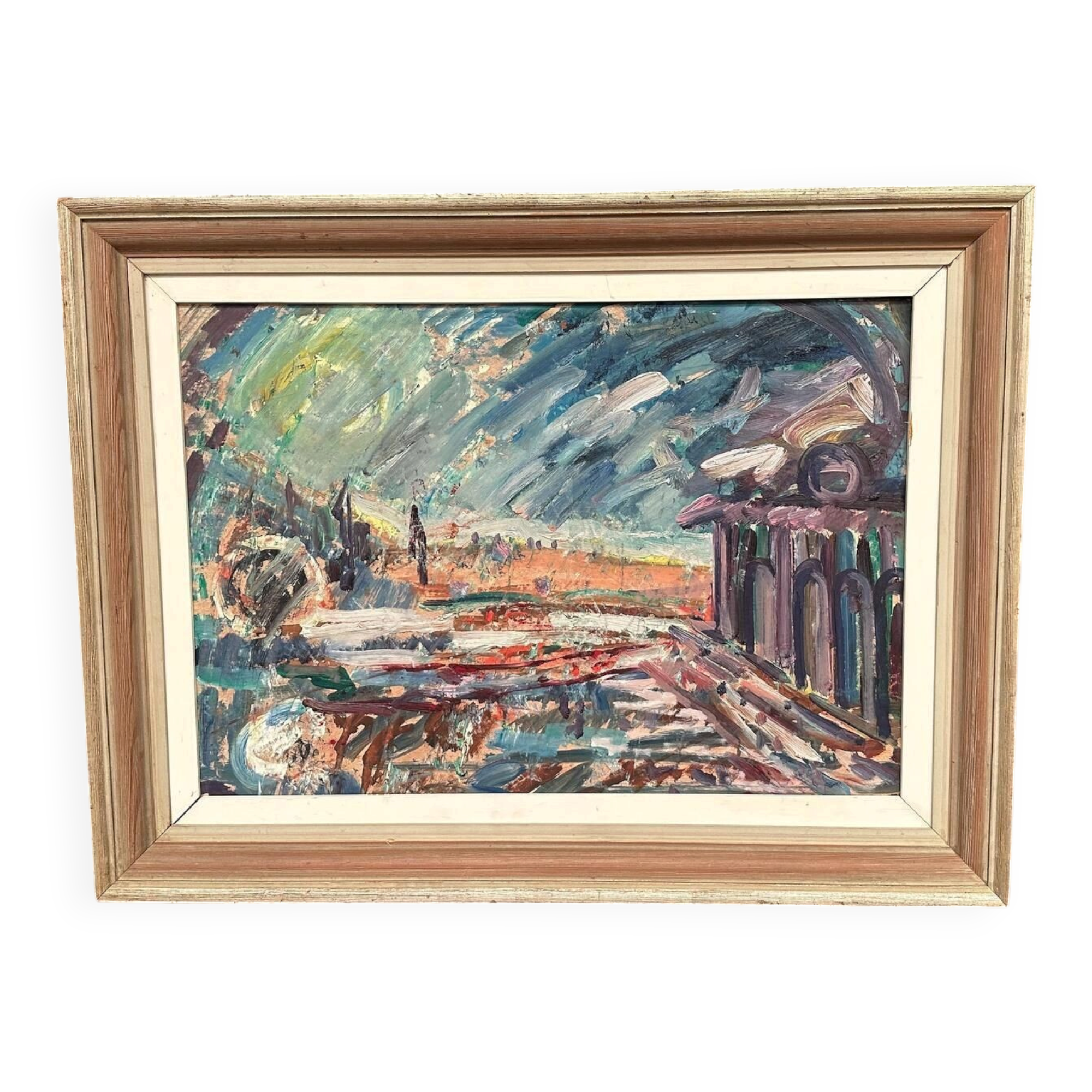 Original Oil On Canvas – “The Harbor Arches” – Vintage & Framed – 80 × 62 Cm (31.5" × 24.4")