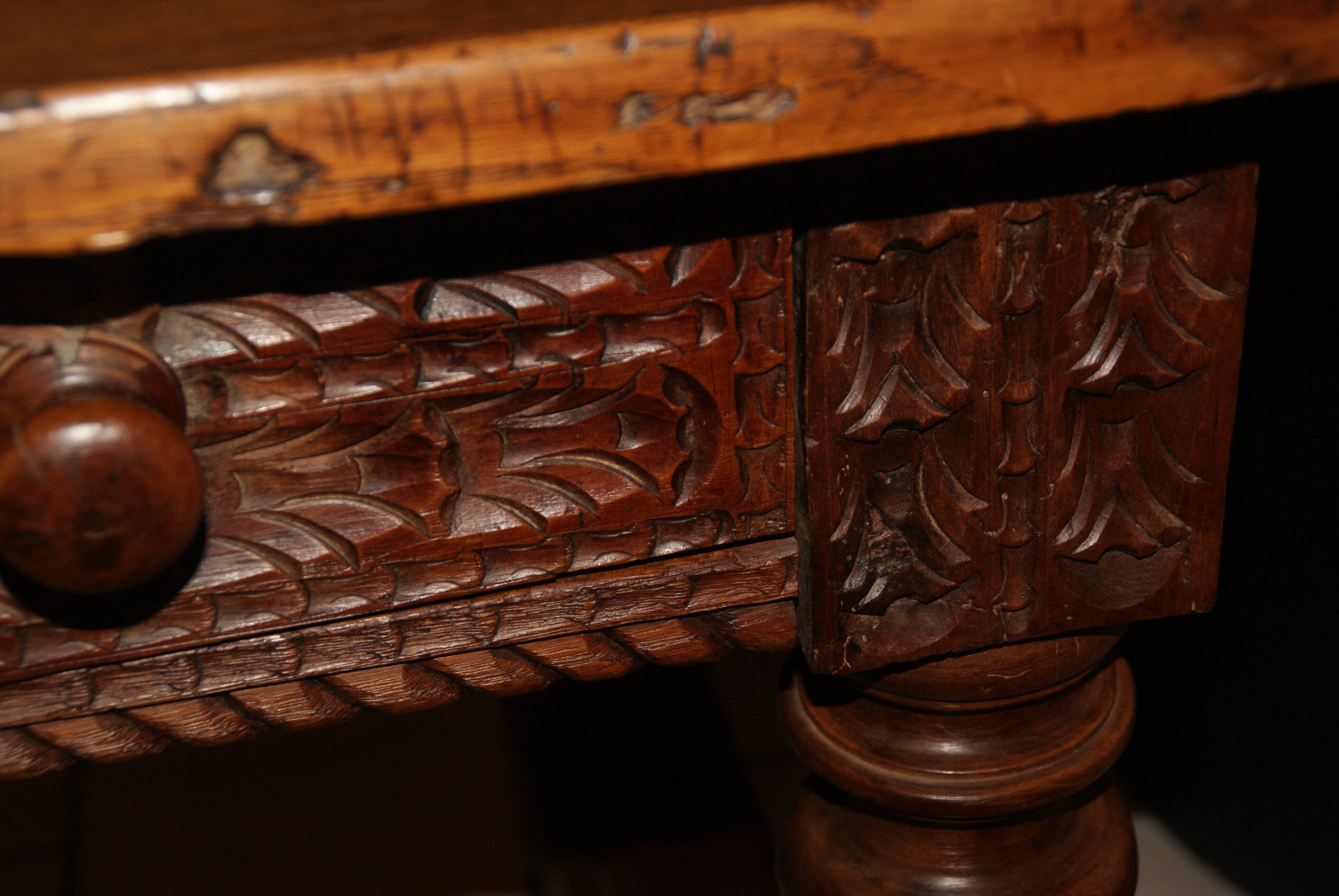 SAVOYARD CHALET TABLE, carved, with two drawers, late 18th century