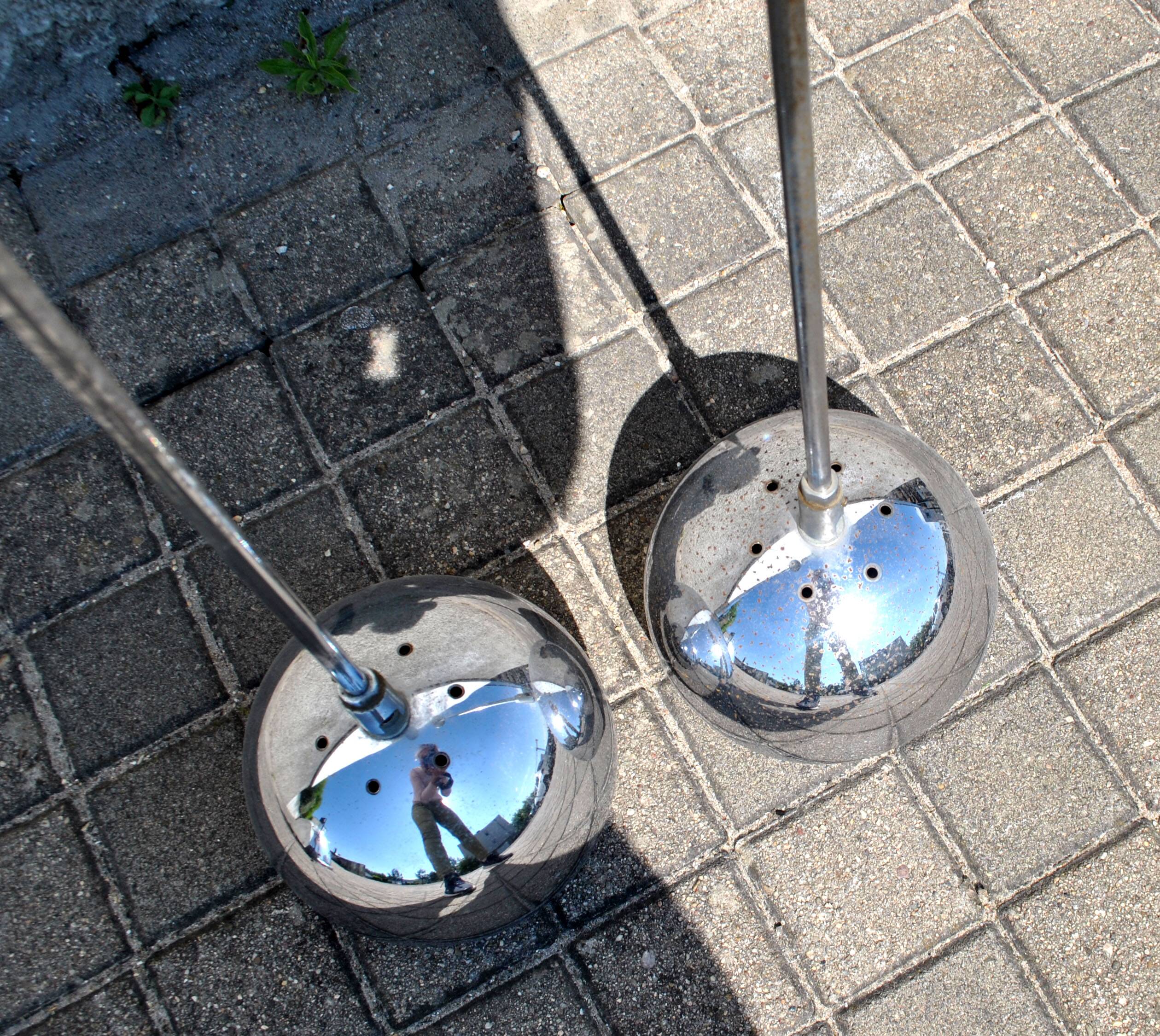 Set of 2 design ball lamps in chromed metal industrial pendant lights 1970