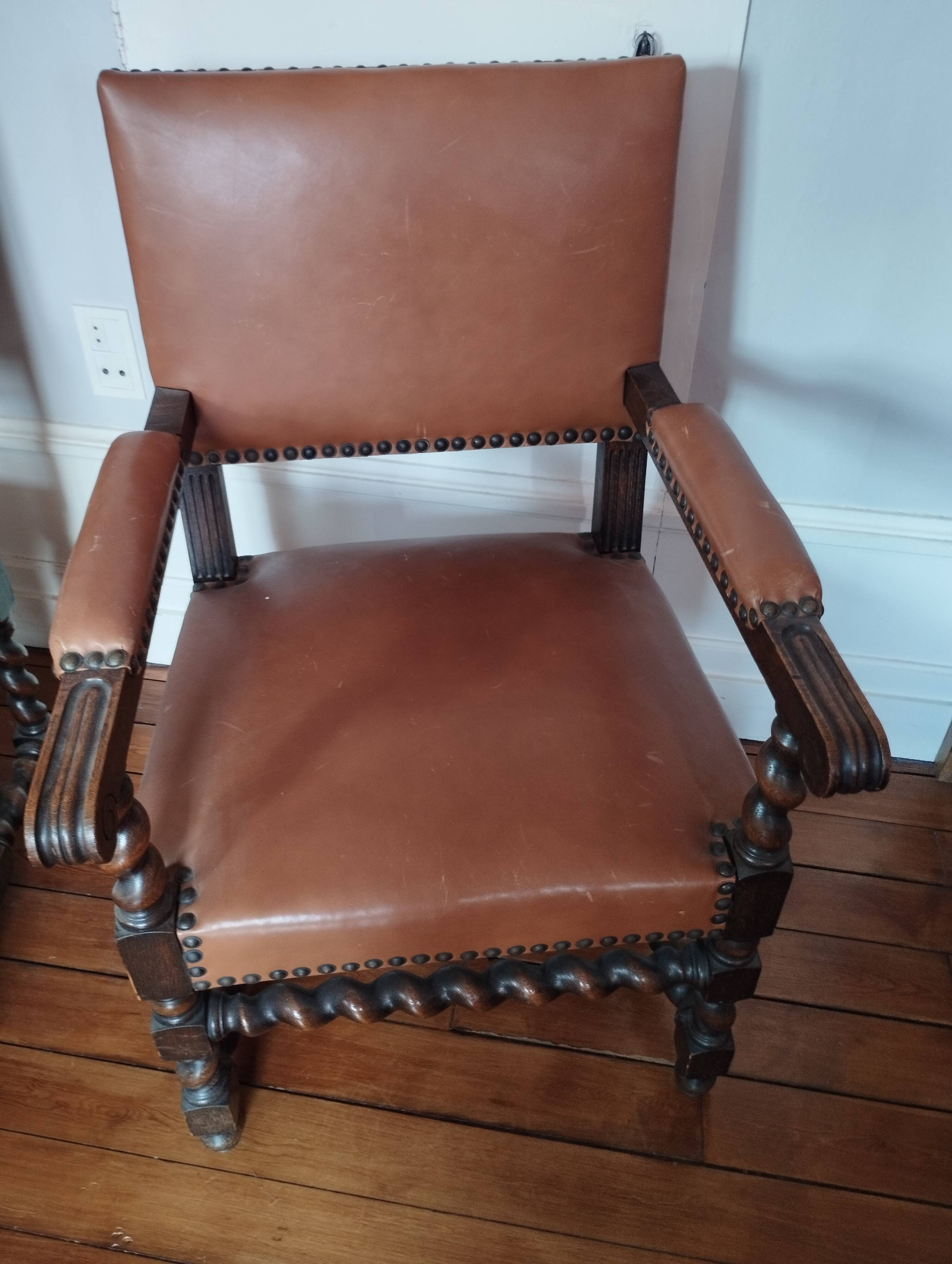 3 Louis XIII style armchairs