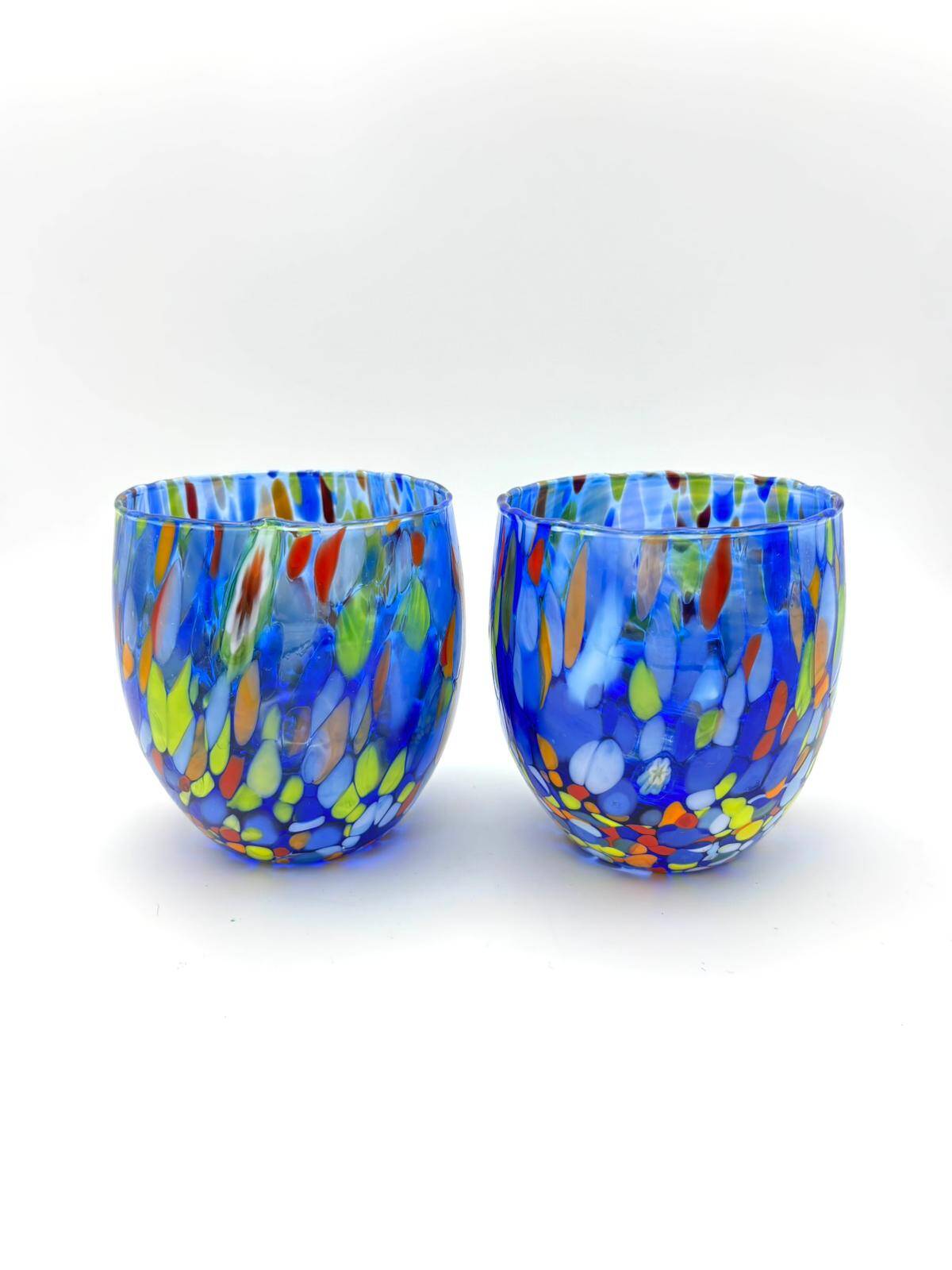 Set of 6 blown glass glasses with Murano murrine.