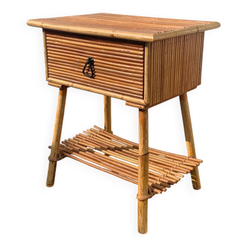 Table de chevet vintage en rotin et bambou