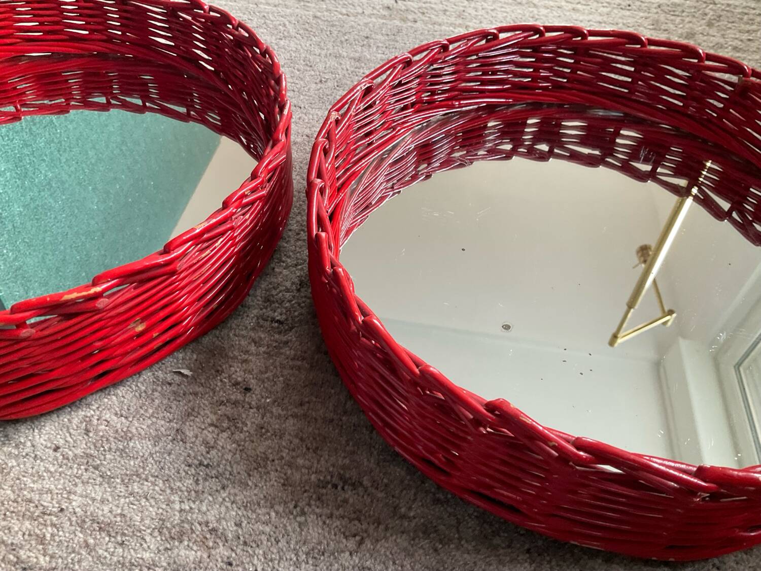 Pair of vintage rattan trays from the 1970s
