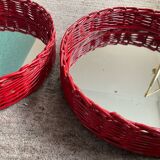 Pair of vintage rattan trays from the 1970s