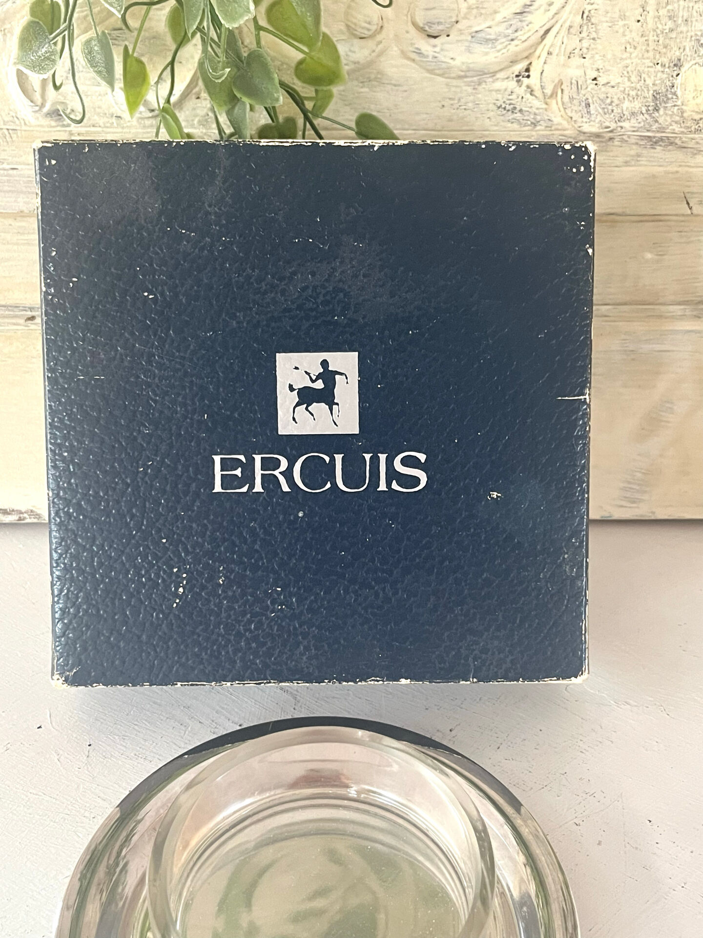 Silver plated butter dish with crystal insert by Ercuis, original box