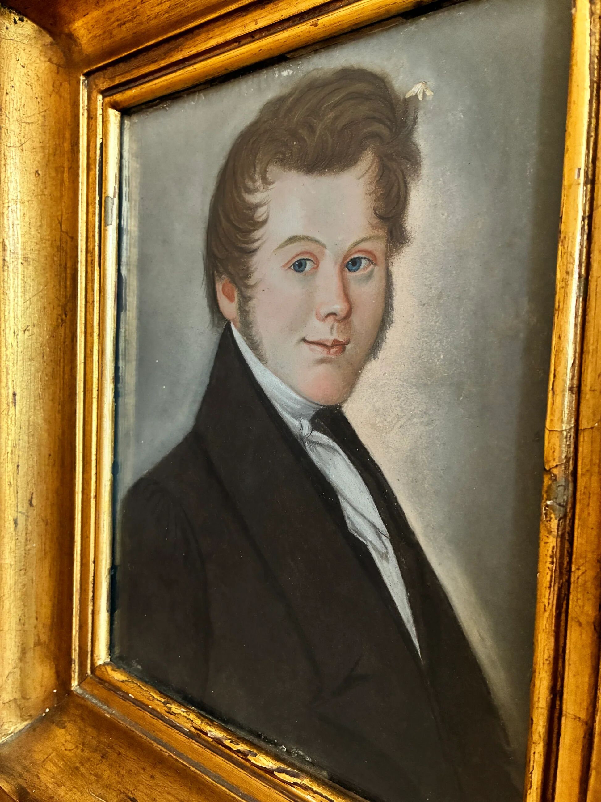 Portrait ancien au pastel d'un gentleman, vers 1830