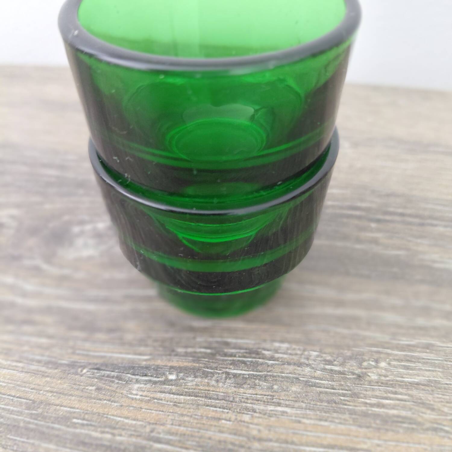 2 green glass egg cups