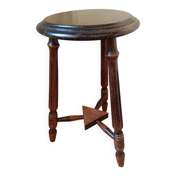 Tabouret, sellette tripode vintage en bois tourné