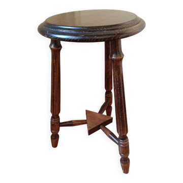 VINTAGE WOODEN TURNED TRIPOD STOOL / PLANT HOLDER SEAT