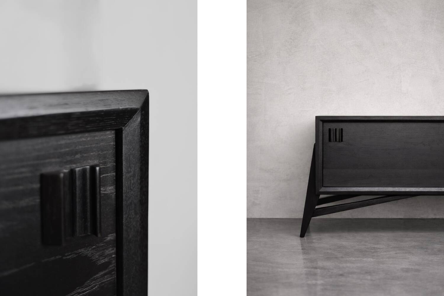 Vintage Mid-Century Scandinavian Modern Dark Oak Sideboard & Wooden Handles