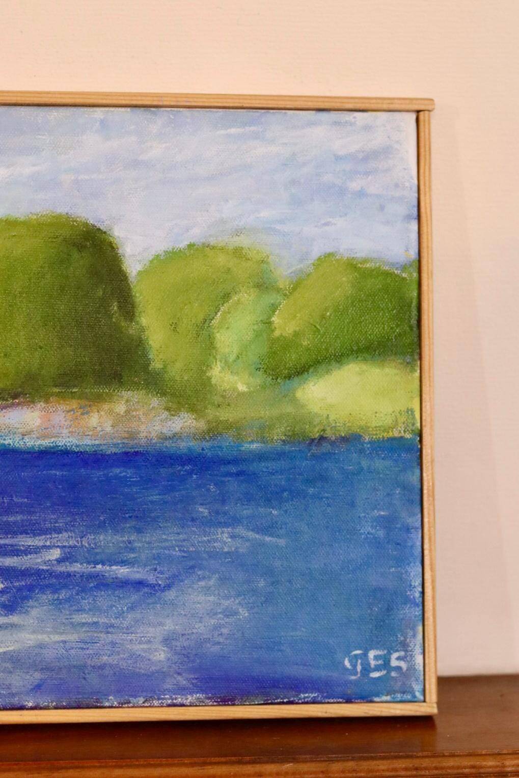 Original Swedish oil on canvas from the mid-century "Coast" vintage and framed.